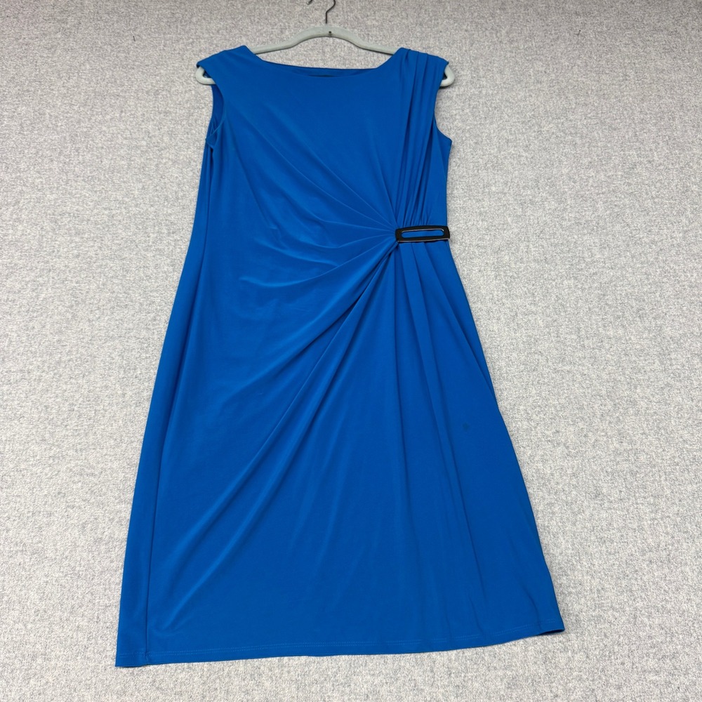 Black Label by Evan-Picone Sheath Dress 10 Royal Blue Draped Buckle Sleeveless